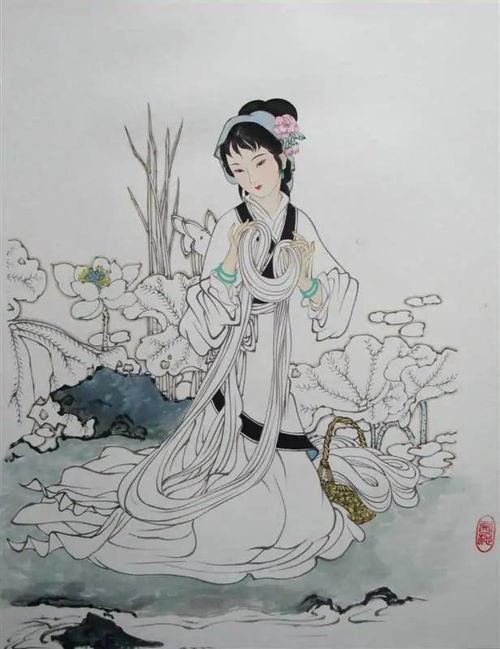 高清古代美女锦鲤人物肖像摄影图
